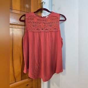 Boho Lace Topped Sleeveless Shirt Rusty Red Sz L